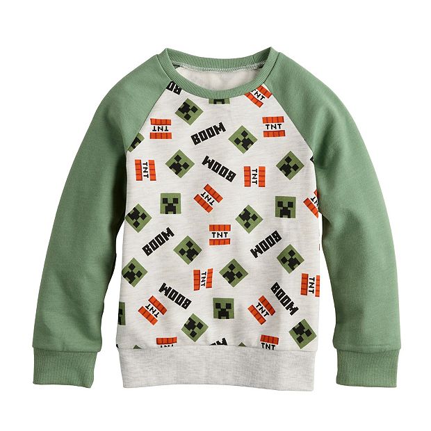 Boys 4 12 Jumping Beans Minecraft Raglan Sleeve Allover Creeper Print Sweatshirt