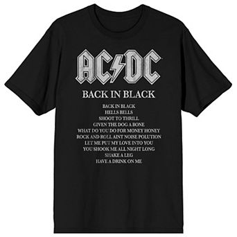Men's AC/DC Back In Black Song List Tee
