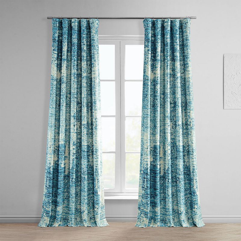Strata Blue Printed Linen Textured Blackout Curtain (1 Panel) Strata ...