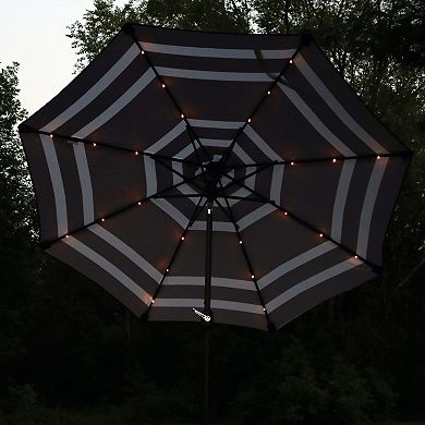 Sunnydaze 9 ft Solar Patio Umbrella with Lights, Tilt, and Crank - Navy
