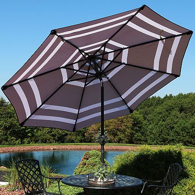 Sunnydaze 9 ft Solar Patio Umbrella with Lights, Tilt, and Crank - Navy