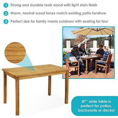 Sunnydaze 47.25 in Solid Teak Rectangular Patio Dining Table