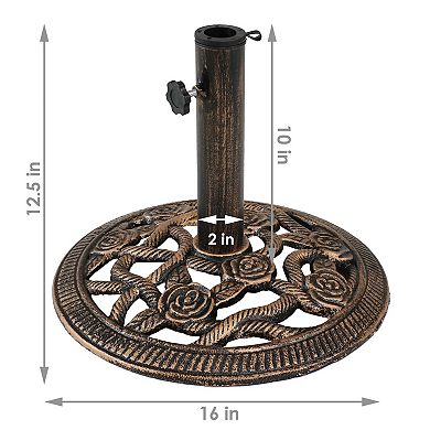 Sunnydaze 16 in Rose Blossom Cast Iron Round Patio Umbrella Base