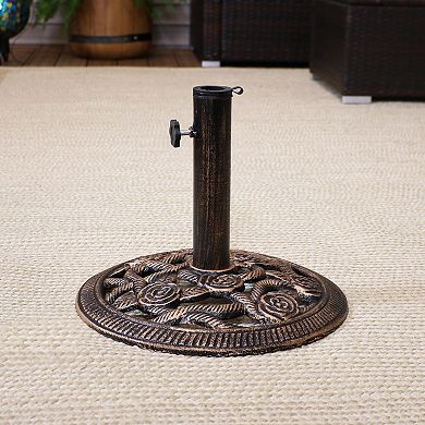 Sunnydaze 16 in Rose Blossom Cast Iron Round Patio Umbrella Base