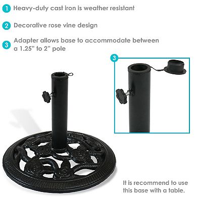 Sunnydaze 16 in Rose Blossom Cast Iron Round Patio Umbrella Base - Black