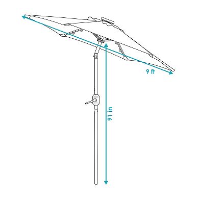 Sunnydaze 9 ft Solar Patio Umbrella with Lights, Tilt, and Crank - Red