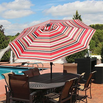 Sunnydaze 9 ft Solar Patio Umbrella with Lights, Tilt, and Crank - Red