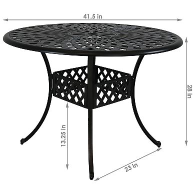 Sunnydaze 41.5 in Crossweave Cast Aluminum Round Patio Dining Table
