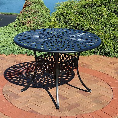 Sunnydaze 41.5 in Crossweave Cast Aluminum Round Patio Dining Table