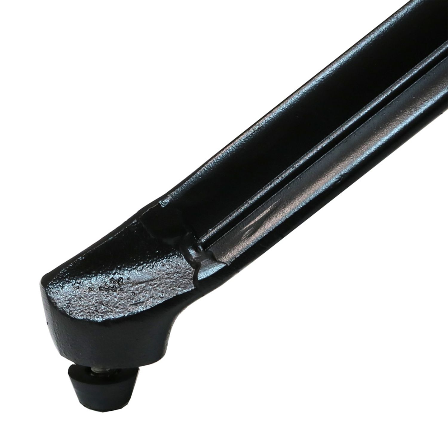 Close-up of black cast aluminum patio table leg and foot