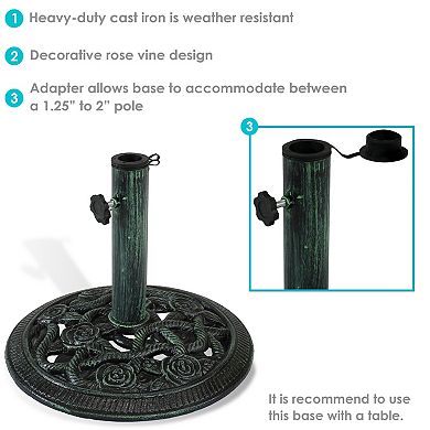 Sunnydaze 16 in Rose Blossom Cast Iron Round Patio Umbrella Base