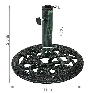 Sunnydaze 16 in Rose Blossom Cast Iron Round Patio Umbrella Base