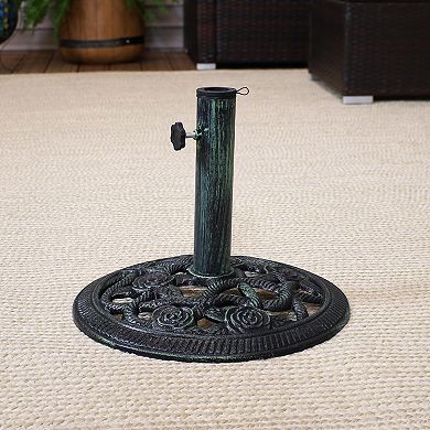 Sunnydaze 16 in Rose Blossom Cast Iron Round Patio Umbrella Base