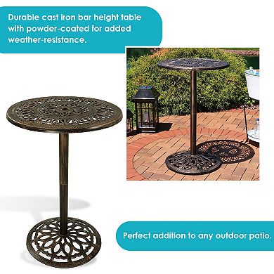 Sunnydaze 26 in Cast Iron Round Patio Bar-Height Table - Bronze