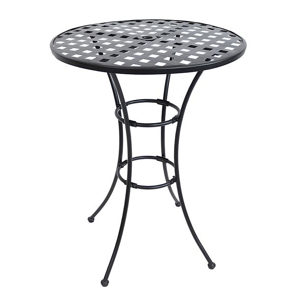 Sunnydaze 30 in Elegant Wrought Iron Round Patio BarHeight Table Black
