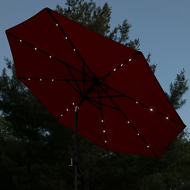 Sunnydaze 9 ft Solar Aluminum Patio Umbrella with Tilt and Crank - Red