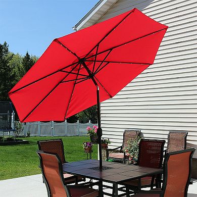 Sunnydaze 9 ft Solar Aluminum Patio Umbrella with Tilt and Crank - Red