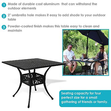 Sunnydaze 35 in Cast Aluminum Square Patio Dining Table - Black
