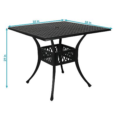 Sunnydaze 35 in Cast Aluminum Square Patio Dining Table - Black
