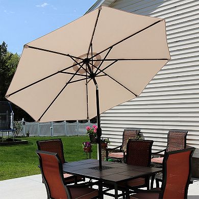 Sunnydaze 9 ft Solar Aluminum Patio Umbrella with Tilt and Crank - Beige