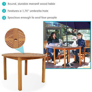 Sunnydaze 42.75 in Meranti Wood Round Patio Dining Table