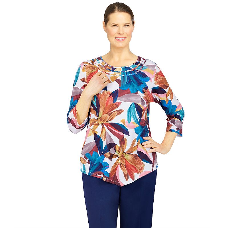 Petite Alfred Dunner Sloane Street Abstract Flowers Print Top, Womens, Siz
