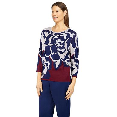 Petite Alfred Dunner Sloane Street Stylized Floral Sweater