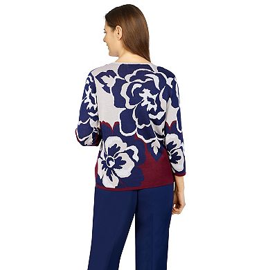 Petite Alfred Dunner Sloane Street Stylized Floral Sweater