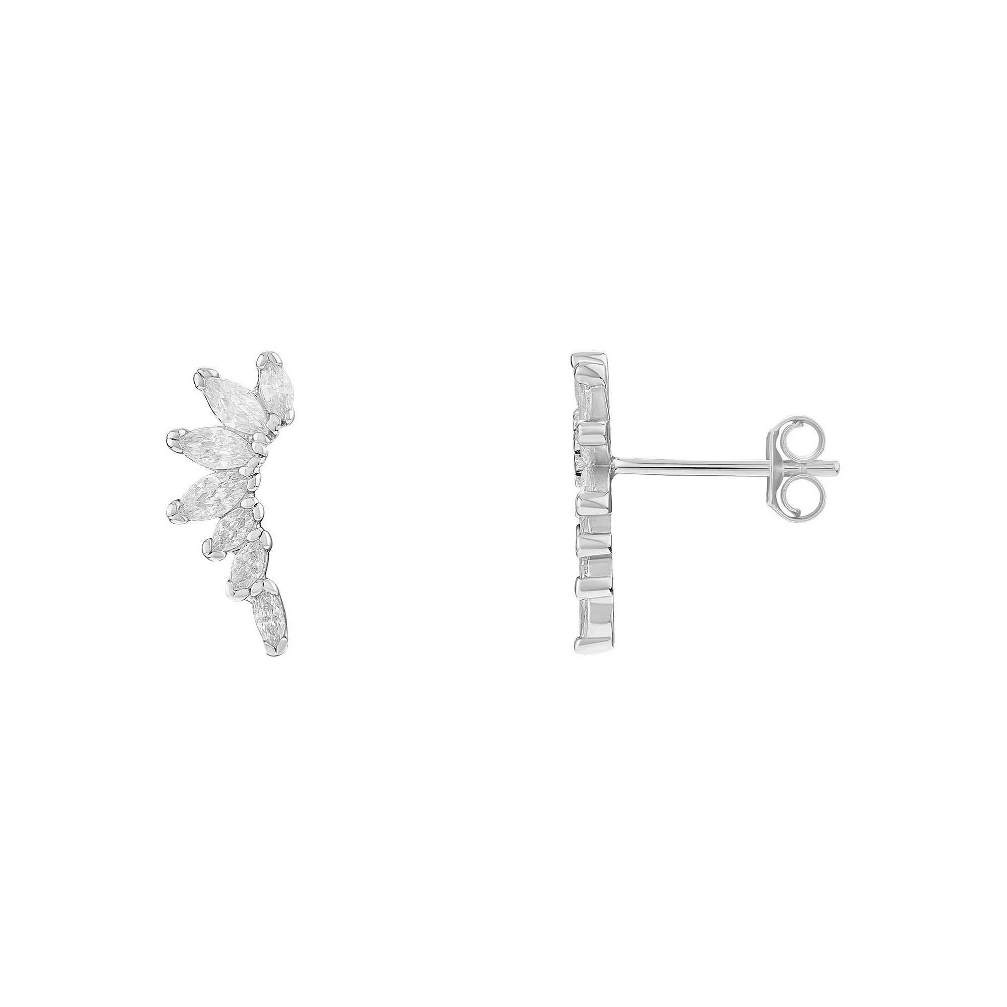 PRIMROSE Sterling Silver Graduated Marquise Cubic Zirconia Cluster Stud Ear