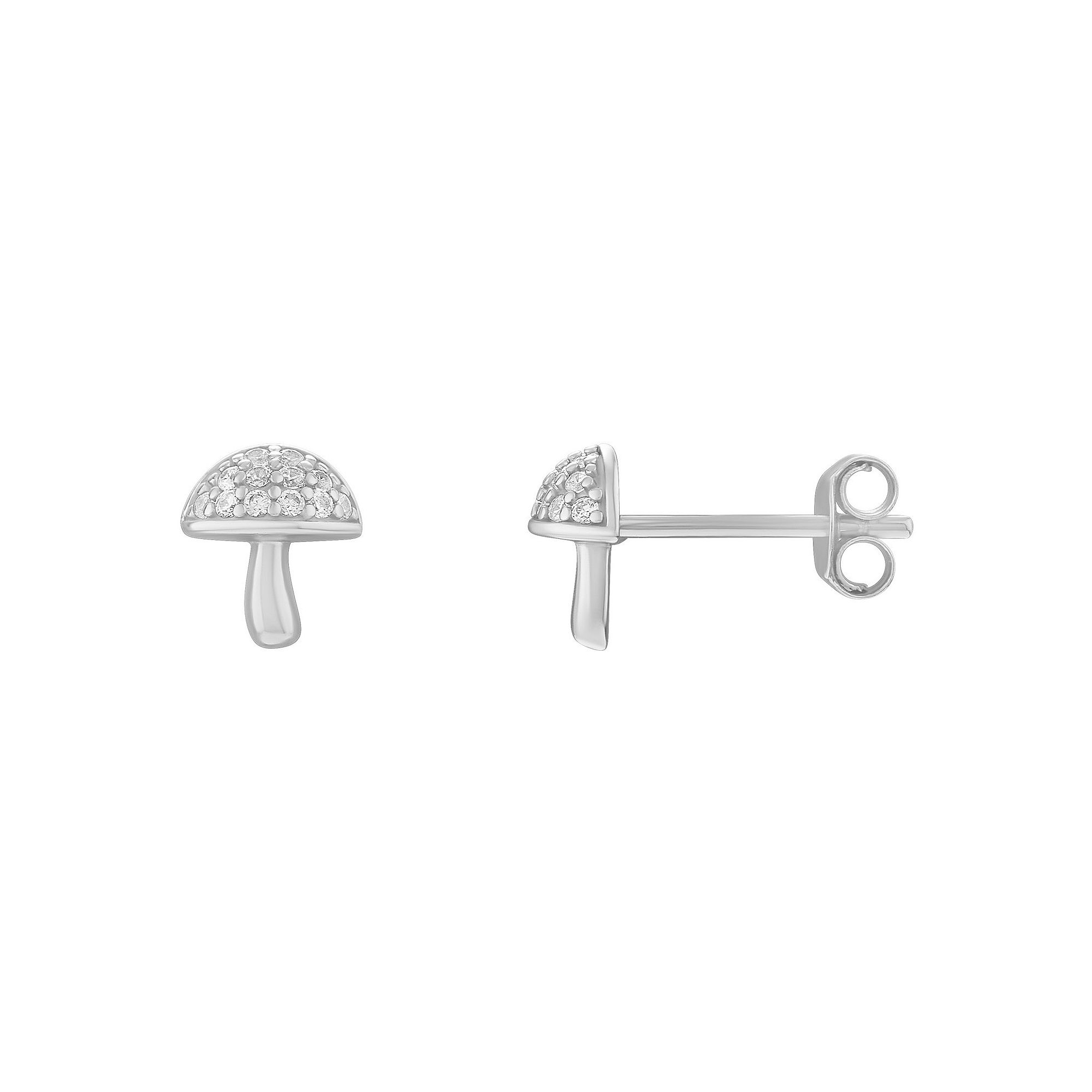 PRIMROSE Sterling Silver Cubic Zirconia Mushroom Stud Earrings, Womens, St