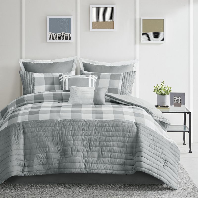 510 Design Dayton Comforter Set with Bedskirt & Decorative Pillows, Grey, C