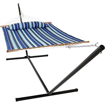 Sunnydaze 2-Person Quilted Fabric Hammock with Steel Stand