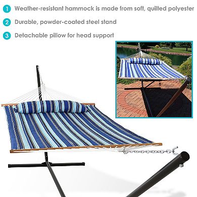 Sunnydaze 2-Person Quilted Fabric Hammock with Steel Stand - Catalina Beach