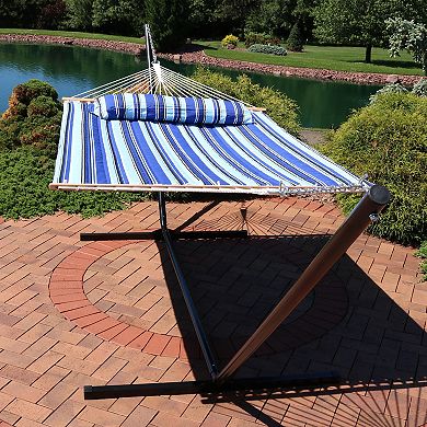 Sunnydaze 2-Person Quilted Fabric Hammock with Steel Stand - Catalina Beach