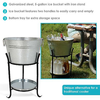 Sunnydaze Pebbled Stainless Steel Ice Bucket Cooler with Stand and Tray