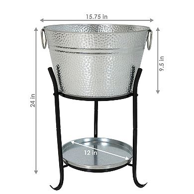 Sunnydaze Pebbled Stainless Steel Ice Bucket Cooler with Stand and Tray