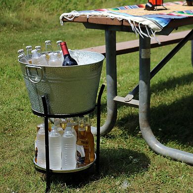 Sunnydaze Pebbled Stainless Steel Ice Bucket Cooler with Stand and Tray