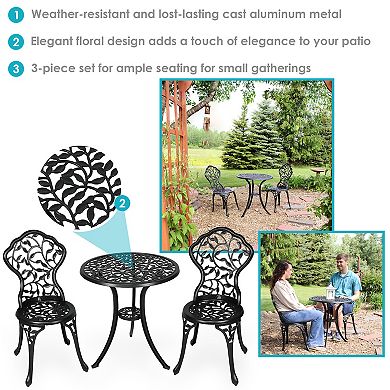 Sunnydaze Cast Aluminum 3-Piece Patio Bistro Set - Black