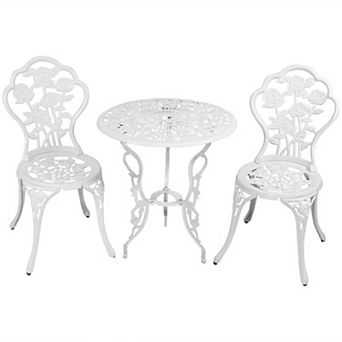 Sunnydaze Flower Design Cast Aluminum 3 pc Patio Bistro Set - White