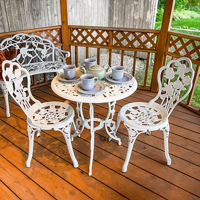 Sunnydaze Flower Design Cast Aluminum 3-Piece Patio Bistro Set White