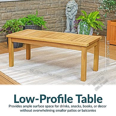Sunnydaze 45.75 in Teak Wood Rectangular Patio Coffee Table