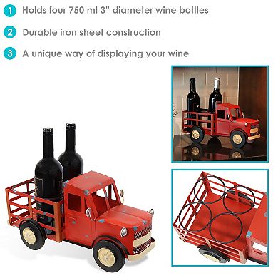 Sunnydaze Iron Sheet Rustic Red Truck Convenient Countertop Wine Rack