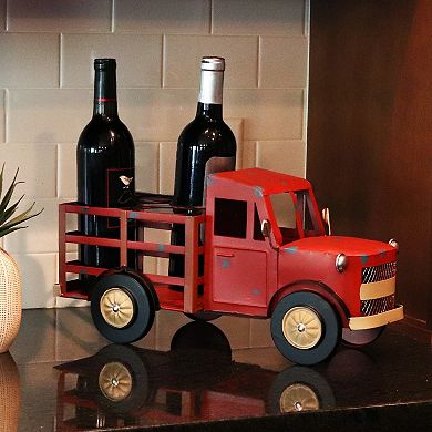 Sunnydaze Iron Sheet Rustic Red Truck Convenient Countertop Wine Rack
