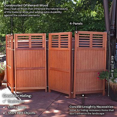 Sunnydaze Meranti Wood/Teak Oil Finish Folding Privacy Screen - 44 in