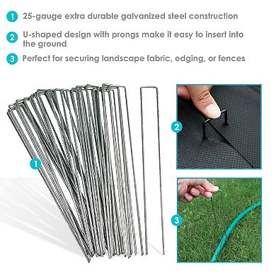Sunnydaze 12 in Galvanized Steel Garden/Landscape Staples - Set of 25
