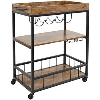 Sunnydaze 3 tier Industrial Rolling Bar Cart with Wine Rack - 35 in
