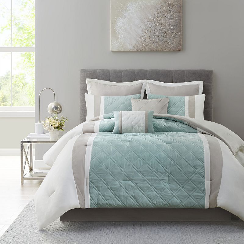 510 Design Livingston Comforter Set with Bedskirt & Decorative Pillows, Gre