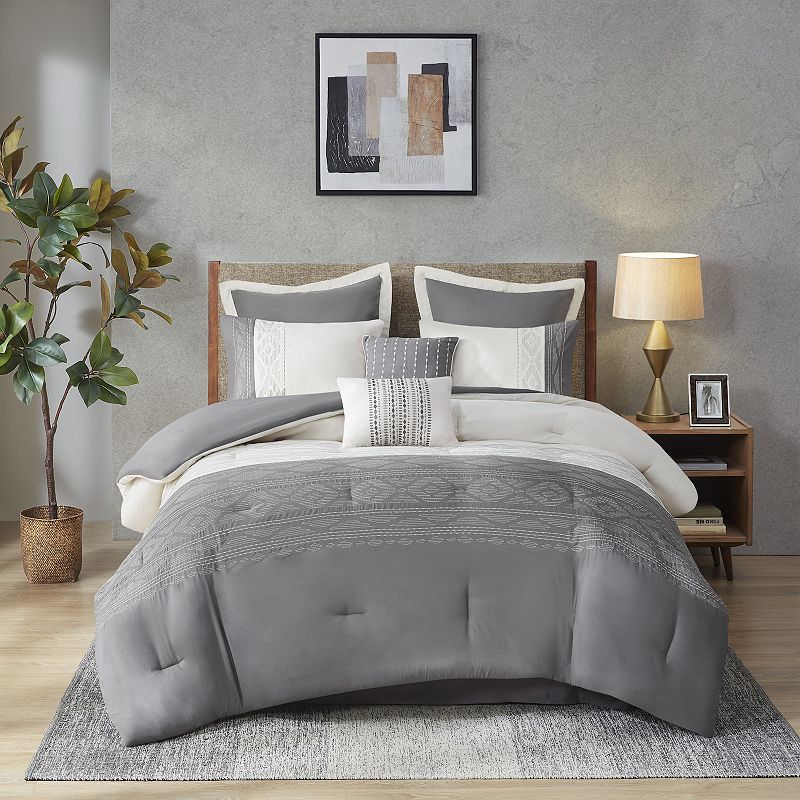 510 Design Talia Embroidered Comforter Set with Bedskirt and Throw Pillows,