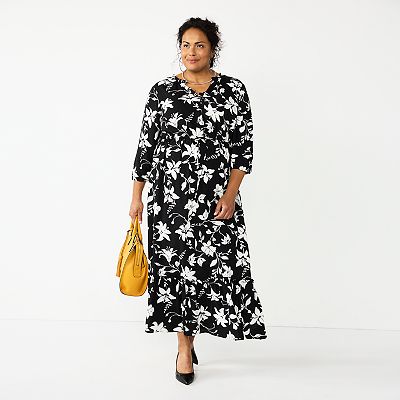 croft and barrow maxi dress Vintage Croft & Barrow Dress Womens 6 Black Maxi Floral Button Down Hawaiian