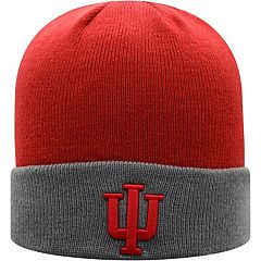 Louisville Cardinals Red Hats Primary Cream Stripe Cuff Pom Knit